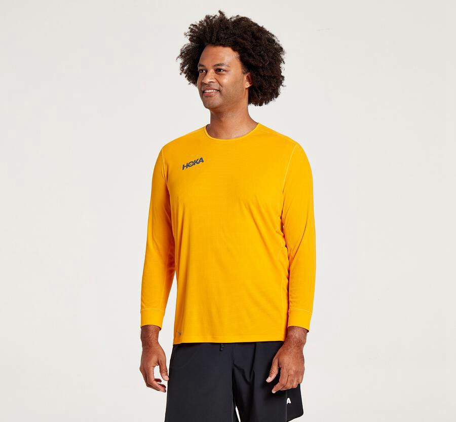 Hoka One One Top Panske Žlté - Performance 3/4 Sleeve - 48029-AWVU